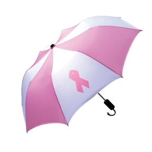 Personal Pink/white Pop-up Umbrella With 42" Arc And Breast Cancer Ribbon