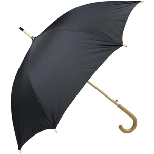 Black - Automatic Open 48" Arc Umbrella With Wood Shaft, Tips, And Crook Hand