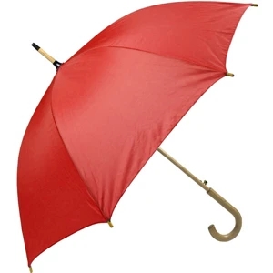 Red - Automatic Open 48" Arc Umbrella With Wood Shaft, Tips, And Crook Hand