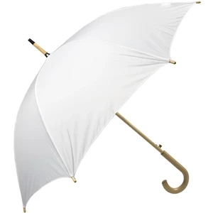 White - Automatic Open 48" Arc Umbrella With Wood Shaft, Tips, And Crook Hand