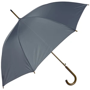 Gray - Automatic Open 48" Arc Umbrella With Wood Shaft, Tips, And Crook Hand