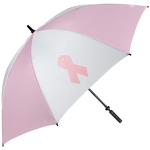 Pro-line (tm) - Pink-white Golf Umbrella With Breast Cancer Awareness Ribbon, Rubber Handle