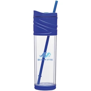 Melrose - Blue - 16 Oz Double Wall Acrylic Tumbler With Dual Purpose Swivel Lid
