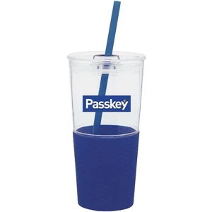 Go - Blue - 16 Oz Acrylic Single Wall Tumbler With Silicone Grip And Dual Sliding Cover