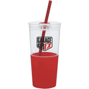 Go - Red - 16 Oz Acrylic Single Wall Tumbler With Silicone Grip And Dual Sliding Cover