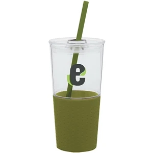 Go - Olive - 16 Oz Acrylic Single Wall Tumbler With Silicone Grip And Dual Sliding Cover