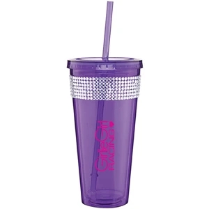Spirit Ice - Purple - 20 Oz Acrylic Double Wall Tumbler With Threaded Lid, Matching Straw And Rhinestones