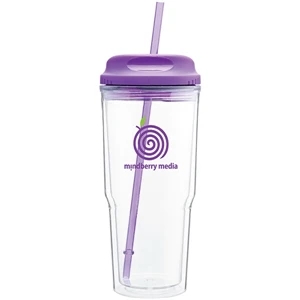 Gulp - Purple - 24 Oz Acrylic Double Wall Tumbler With H/c Threaded Lid And Matching Straw