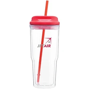Gulp - Red - 24 Oz Acrylic Double Wall Tumbler With H/c Threaded Lid And Matching Straw