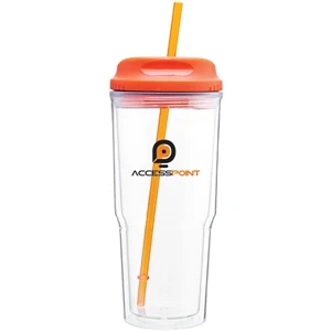Gulp - Tangerine - 24 Oz Acrylic Double Wall Tumbler With H/c Threaded Lid And Matching Straw