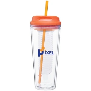 Infuse - Tangerine - 20 Oz Acrylic Double Wall Tumbler With H/c Threaded Lid, Matching Straw And Infuser