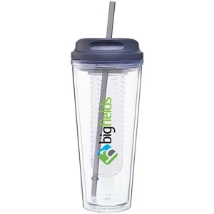 Infuse - Storm Gray - 20 Oz Acrylic Double Wall Tumbler With H/c Threaded Lid, Matching Straw And Infuser