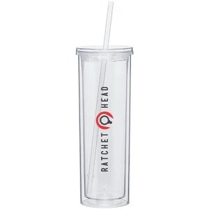 Verano - Clear - 16 Oz Acrylic Double Wall Tumbler With Threaded Lid And Matching Straw