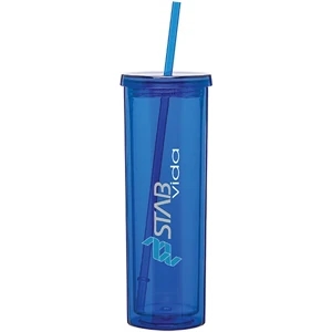 Verano - Blue - 16 Oz Acrylic Double Wall Tumbler With Threaded Lid And Matching Straw
