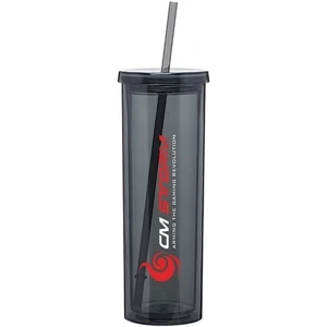 Verano - Graphite - 16 Oz Acrylic Double Wall Tumbler With Threaded Lid And Matching Straw