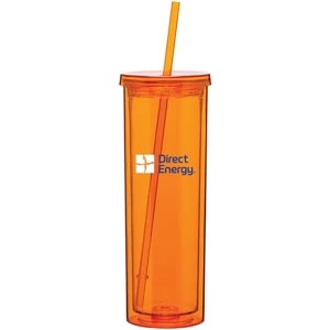Verano - Tangerine - 16 Oz Acrylic Double Wall Tumbler With Threaded Lid And Matching Straw