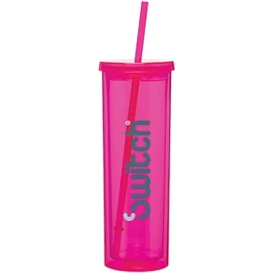 Verano - Fuchsia - 16 Oz Acrylic Double Wall Tumbler With Threaded Lid And Matching Straw