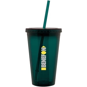 Spirit - Teal - 16 Oz Acrylic Double Wall Tumbler With Threaded Lid And Matching Straw