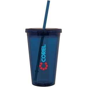 Spirit - Indigo Blue - 16 Oz Acrylic Double Wall Tumbler With Threaded Lid And Matching Straw