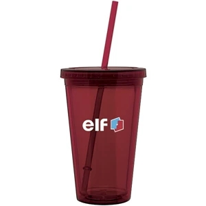 Spirit - Merlot - 16 Oz Acrylic Double Wall Tumbler With Threaded Lid And Matching Straw
