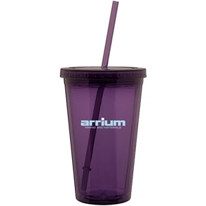 Spirit - Eggplant Purple - 16 Oz Acrylic Double Wall Tumbler With Threaded Lid And Matching Straw