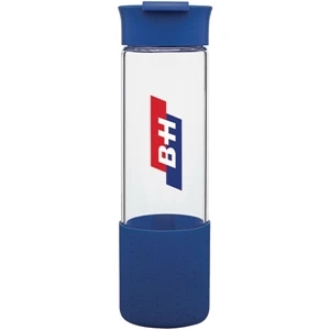 H2go (r) Pure - Blue - 18 Oz Single Wall Borosilicate Glass Beverage Vessel With Silicone Grip
