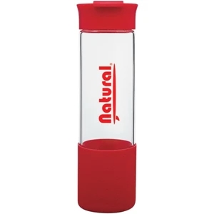 H2go (r) Pure - Red - 18 Oz Single Wall Borosilicate Glass Beverage Vessel With Silicone Grip