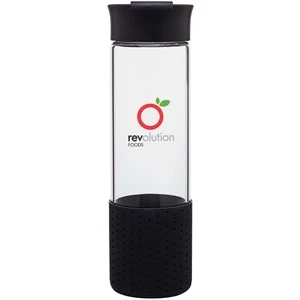 H2go (r) Pure - Black - 18 Oz Single Wall Borosilicate Glass Beverage Vessel With Silicone Grip