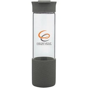 H2go (r) Pure - Storm Gray - 18 Oz Single Wall Borosilicate Glass Beverage Vessel With Silicone Grip