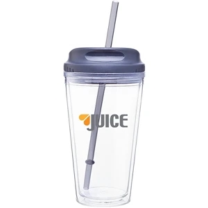 Spirit H/c - Storm Gray - 16 Oz Acrylic Double Wall Tumbler With Threaded Lid/straw For Hot Or Cold Beverages