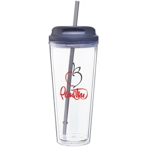 Spirit - Storm Gray - 20 Oz Acrylic Double Wall Tumbler With Threaded Lid/straw For Hot Or Cold Beverages
