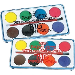 Paint Set Includes Eight Bright Colors And A Brush In A Plastic Case. Imprinted