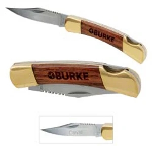Small Pocket Knife With Gold Accent On Rosewood Handle With Stainless Steel Blade