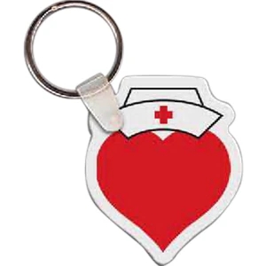 Full Color On White Item - Full Color Heart With Nurse Hat Shaped Key Tag, 1.67" W X 2" H