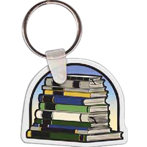 Full Color On White Item - Full Color Stack Of Books Shaped Key Tag, 1.9" W X 1.58" H