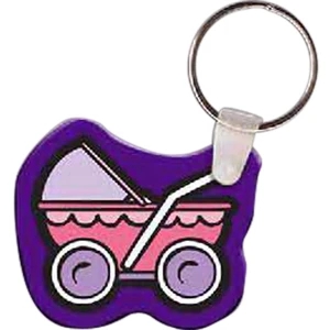 Full Color On White Item - Full Color Baby Carriage Shaped Key Tag, 1.99" W X 1.72" H