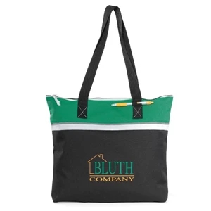 Muse - Kelly Green - Convention Tote Bag With Large Capacity Compartment And Zippered Closure
