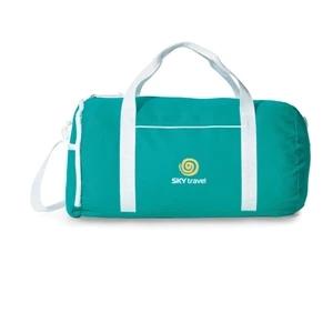 Varsity - Turquoise - Retro Styling Duffel Bag With Top Zippered Closure