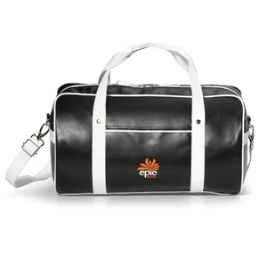 Black - Retro Styling Leatherette Duffel Bag With Front And Side Slash Pockets