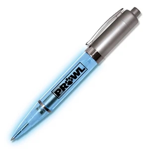 Buzpen (tm) Econolite - Blue Led/silver - Twist Pen With Ultra Bright Led