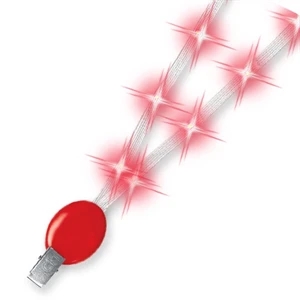 Red Led - White Nylon Light Up Lanyard With Oval Clip And Ultra Bright Led's