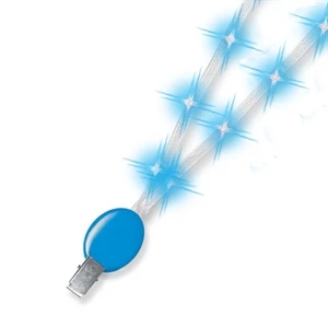 Blue Led - White Nylon Light Up Lanyard With Oval Clip And Ultra Bright Led's