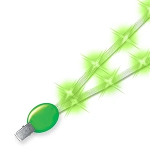 Green Led - White Nylon Light Up Lanyard With Oval Clip And Ultra Bright Led's