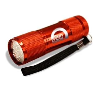 Super 9 - Red - High Quality Ultra Bright White Led Metal Flashlight With 7" Nylon Wrist Strap