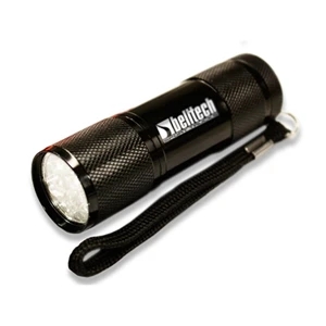 Super 9 - Black - High Quality Ultra Bright White Led Metal Flashlight With 7" Nylon Wrist Strap