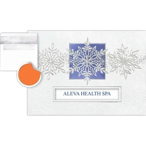 Greeting Card With Blue And Silver Foil Embossed Snowflakes On The Front