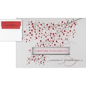 Greeting Card With A Shimmery Sprig In Red And Silver Foil Embossing On The Front