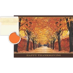 Greeting Card With "happy Thanksgiving" And Tree Lined Path On The Front