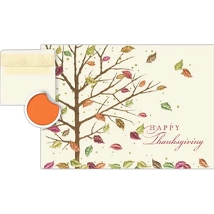 Greeting Card With "happy Thanksgiving" And Falling Leaves On The Front
