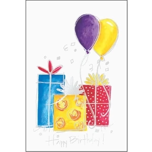 Greeting Card With "happy Birthday", Balloons And Presents On The Front